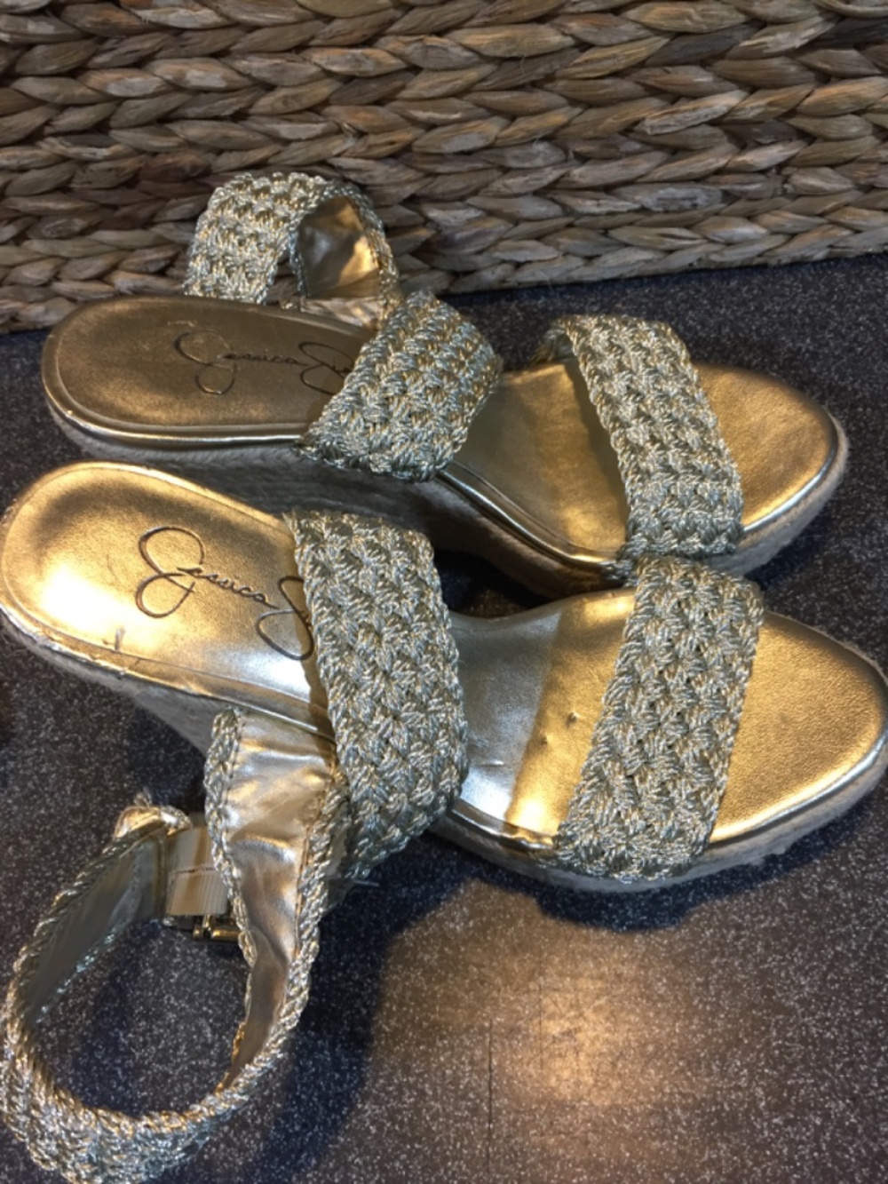 Jessica Simpson Gold Braided Espadrille Wedge Sandals - Picture 11 of 11